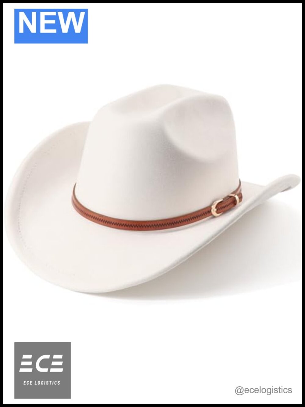 Felt Wide Brim Cowboy Fedora Hat with Belt Buckle Rolled Up